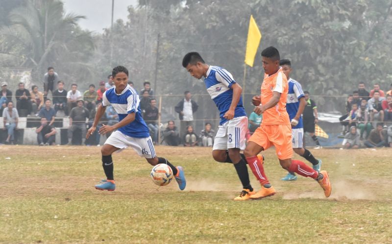 A match in progress at the ongoing 15th Jalukie Valley Open Football Tournament 2021 on March 3 in Jalukie.