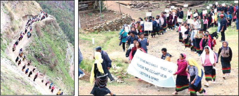 Civilians of Ukhrul district, through the initiative of civil society organizations, held a peace rally from Khamasom to Sihai to show solidarity to the people of Sihai Khunao and neighbouring villages where the NSCN (IM) and Assam Rifles has had a standoff since April 26. The two sides have now agreed to withdraw as the civil society monitors the situation. (Photos Courtesy: Tennoson Pheiray)