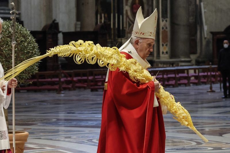Pope Francis celebrates Palm Sunday Mass in Saint Peter's Basilica at the Vatican on March 28, 2021.  (AP/PTI Photo)