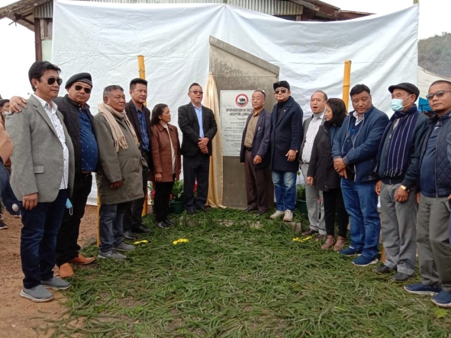 Minister Pangnyu along with officers and dignitaries after laying the foundation stone for District Hospital, Longleng on March 10. (DIPR Photo)