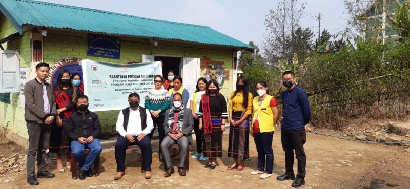DC Wokha, Orenthung Lotha with others during the launching of Poshan Pakhwada 2021 for Wokha district at Vungkuoju Anganwadi centre on March 16. 