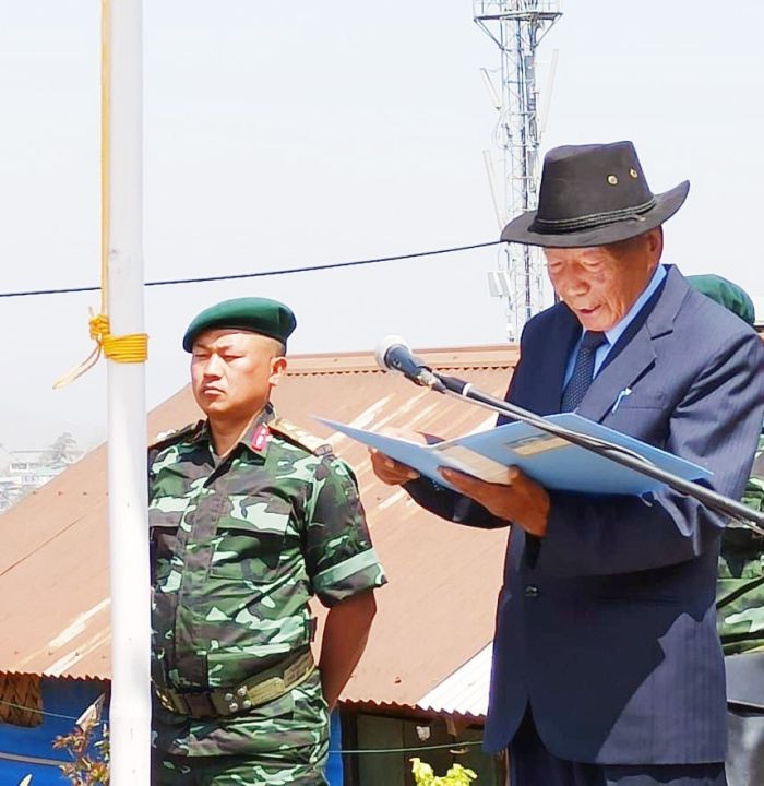 FGN president Gen (Retd) Viyalie Metha addressing the 66th Naga Republic Day celebration in Kohima on March 22.
