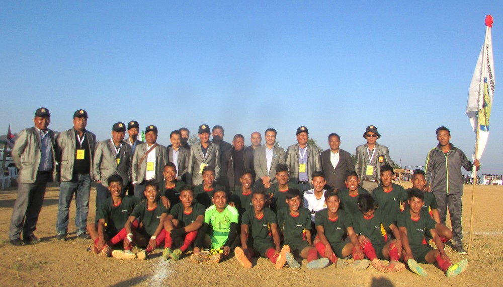 Neibalie Rio with NASA officials and NASA 60th meet football champion team (NASA-C) on February 2. (Morung Photo)