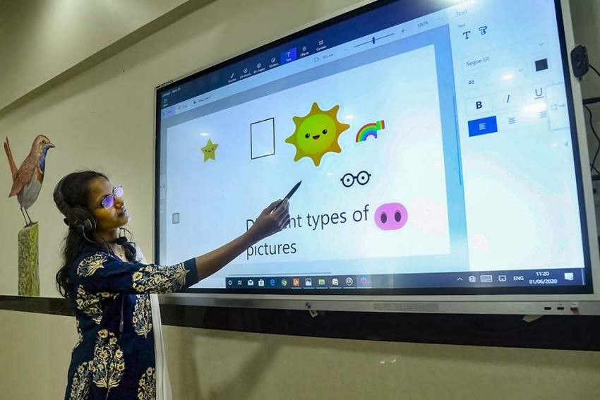 A teacher takes an online class for school students, in Kozhikode. (PTI File Photo)