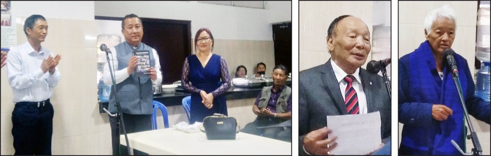 (Left) Nagaland Chief Secretary Temjen Toy, IAS, author Tiala Imchen and others during the release of the book, “Ao Pioneers Taküm Otsü” (Biography of the Ao Pioneers) at DABA Complex on March 13. (Centre) Rev Dr T Alemmeren and (Right) Rev Dr Noksangchila attending the book release. (Morung Photos)