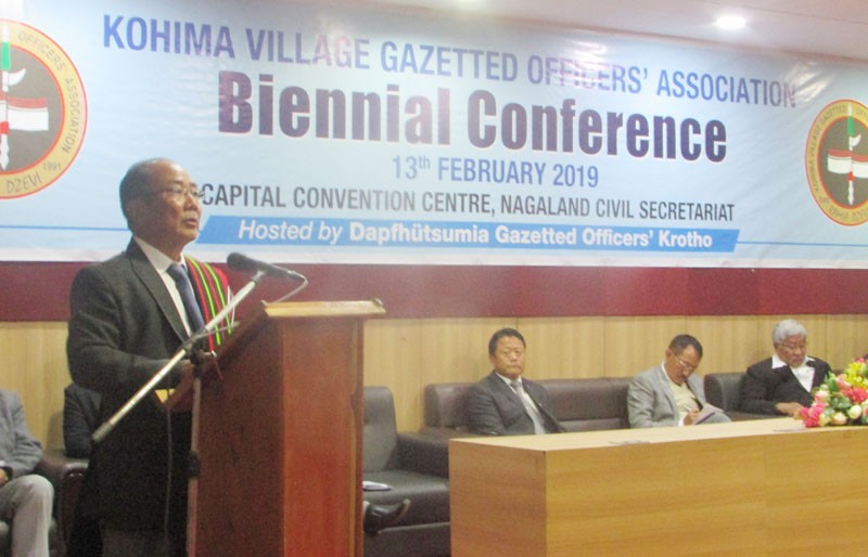 KVGOA president Er. Keviletuo Yiese addressing the biennial conference of KVGOA in Kohima on February 13. (Morung Photo)