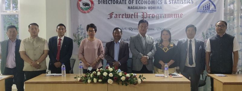 Advisor L Khumo, Special Secretary Kevileno Angami, officials of DES and retiring officers during the farewell programme held on April 30.