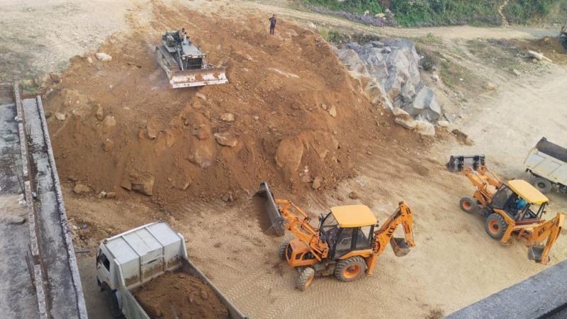 Chieswema Battalion in a joint effort with Indian Army provided dozer and excavator assistance for ground leveling at Queens Mary College and St Peters School at Longsa, Wokha district on April 8. (Photo Courtesy: PRO, HQ IGAR (N))
