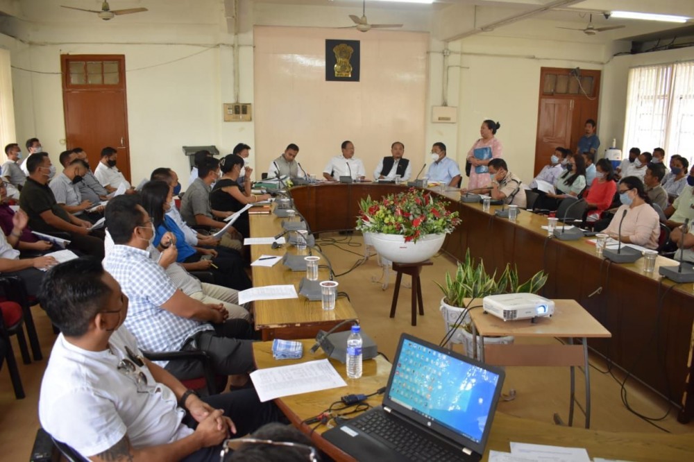 DPDB meeting Dimapur in progress with Advisors Zhaleo Rio, Tovihoto and MLA Moatoshi along with DC Dimapur and HoDs on April 5. (DIPR Photo)