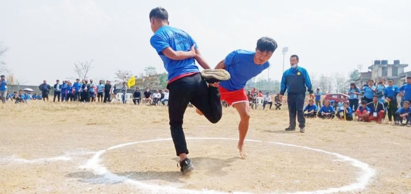 A cock fighting competition at the 2nd State level indigenous games competition which concluded on April 9.