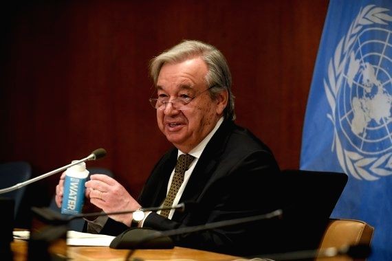 UN Secretary-General Antonio Guterres takes part in the high-level pledging conference for Yemen at the UN headquarters in New York on March 1, 2021. (IANS File Photo)