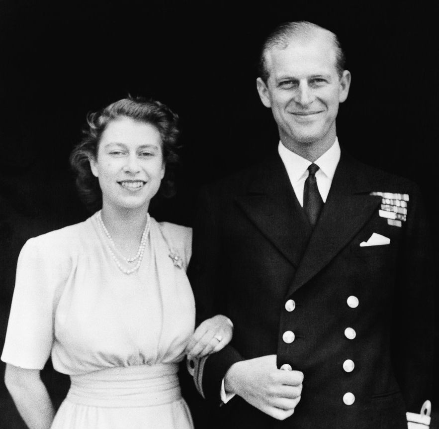 FILE - This file photo dated July 10, 1947 shows the official photograph of Britain's Princess Elizabeth and her fiance, Lieut. Philip Mountbatten in London. Buckingham Palace says Prince Philip, husband of Queen Elizabeth II, has died aged 99. (AP Photo/File)