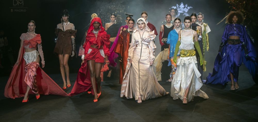 Madrid: Models wearing creations by Guillermo Decimo parade on the catwalk together during the Mercedes-Benz Fashion Week in Madrid, Spain, Sunday, April 11, 2021. AP/PTI