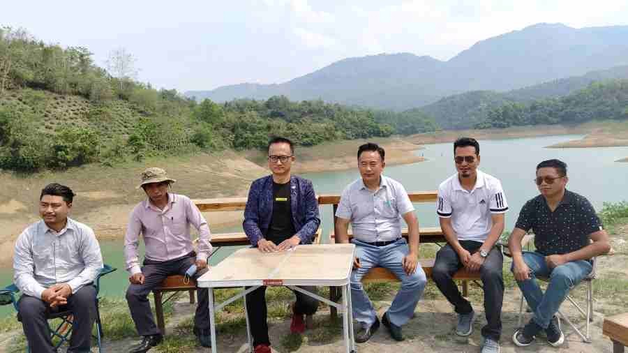 Advisor TaFMA, Theja Meru, Project Director for TaFMA, Hovithal Sothu and others during the press briefing held in Doyang on April 17. (Morung Photo)