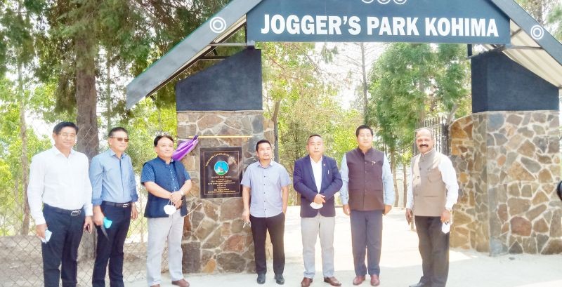 NLA Speaker Sharingain Longkumer and others during the inauguration of Jogger’s Park in Kohima on April 29. (Morung Photo)