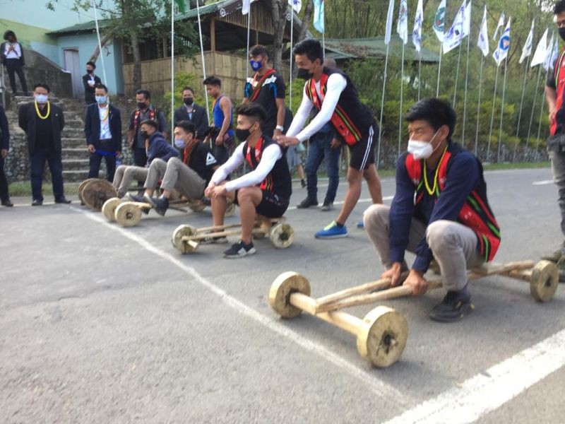 Participants of the cart race organised as part of 29th biennial general conference of Angami Students’ Union at Kisama on April 24.