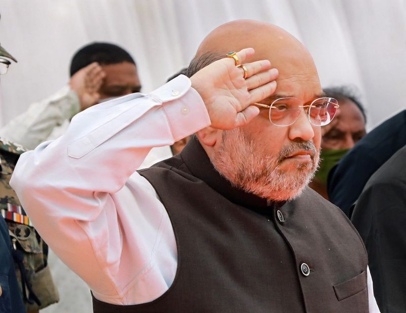 Union Home Minister Amit Shah pays tribute to the 14 CRPF Personnel who lost their lives in Bijapur Naxal attack, in Jagdalpur on April 5. (PTI Photo)