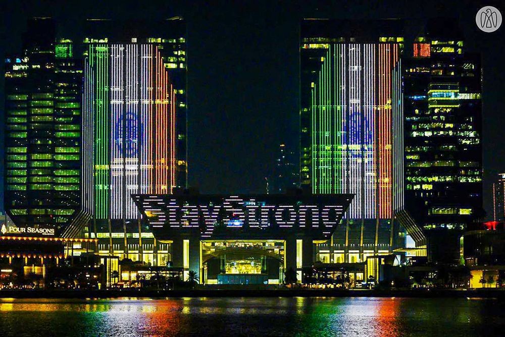 **EDS:  IMAGE POSTED BY @IndembAbuDhabi  Indian tricolour lit up on landmarks in Dubai in solidarity with India as it responds to a second COVID-19 wave. (PTI Photo)(PTI04_26_2021_000049B)