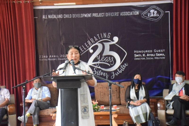 Director, Social Welfare, K Atoli Sema speaking at the 25th anniversary programme of the ANCDPOA on Dimapur on April 23. (DIPR Photo)