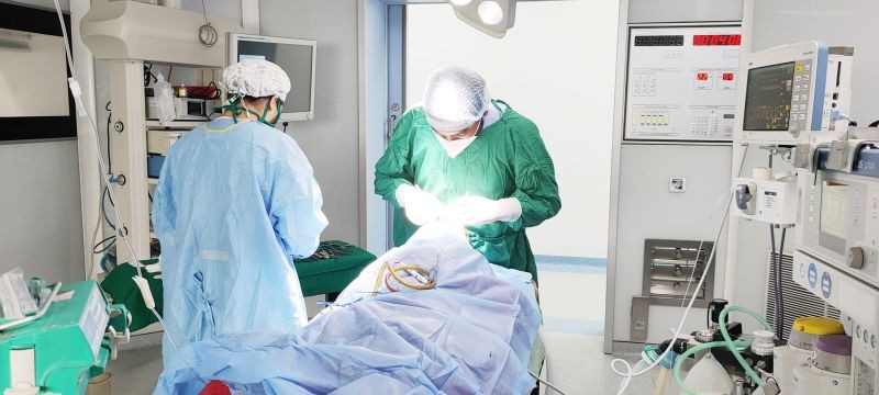 A surgery underway during the free mega surgery camp for primary cleft lips and palates at Oking Hospital and Research Clinic (P) Ltd  Kohima from March 28 to 30 under Smile Train Shija Cleft Project-Mission Nagaland, 41st Phase.