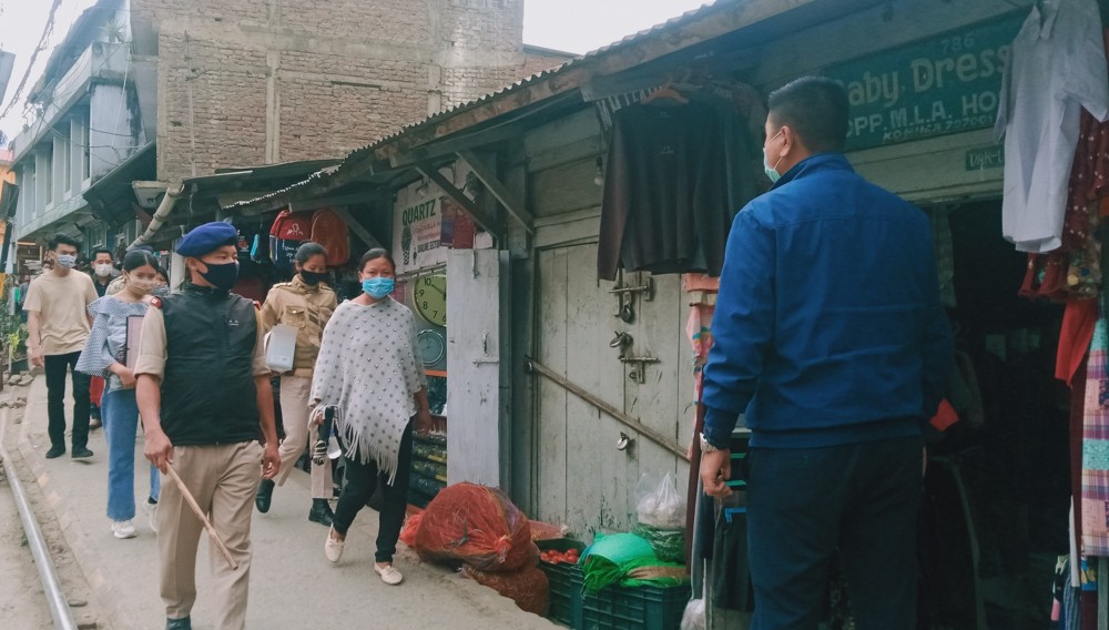 DTF Kohima on COVID- 19 undertaking surprise checking and awareness drive in Kohima on April 5. (Morung Photo)