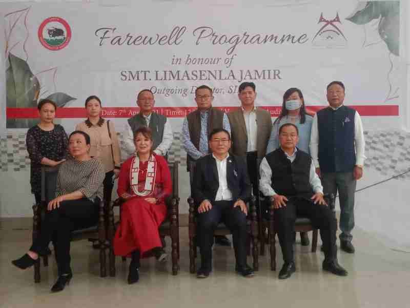 Limasenla Jamir with others during farewell programme in Kohima on April 7. (Morung Photo)