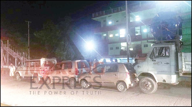 At least four vehicles collided in a road accident that occurred in Purana Bazaar, Dimapur around 7:50 pm on April 15. (Morung Photo)