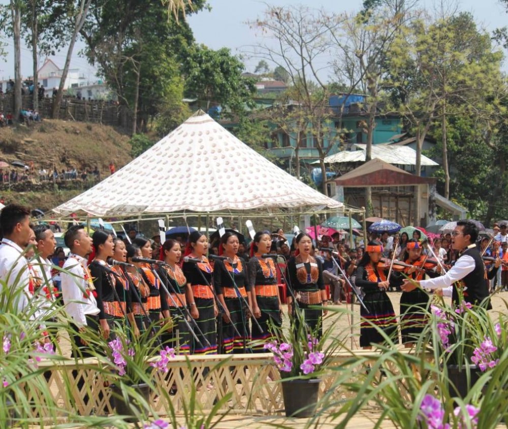 Mon Chamber Choir presenting welcome song during the Konyak Aoleang Festival celebration at Local Ground, Mon on April 6. (Photo Courtesy: Pona Temjen Phom)