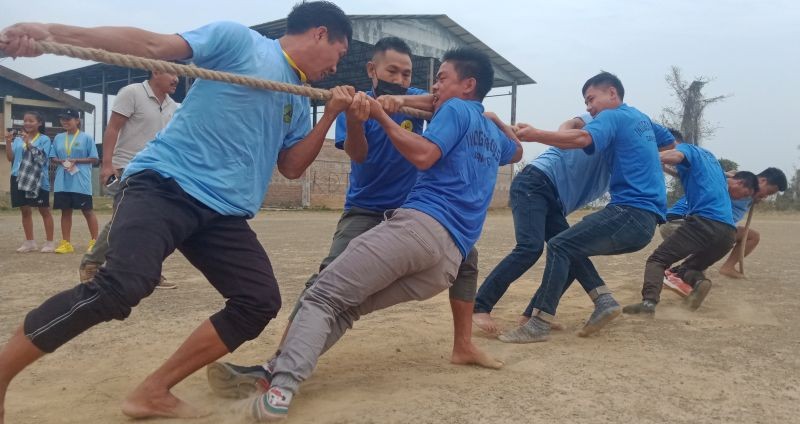 A tug of war match in progress at the 2nd State level indigenous games competition in Kohima on April 8.
