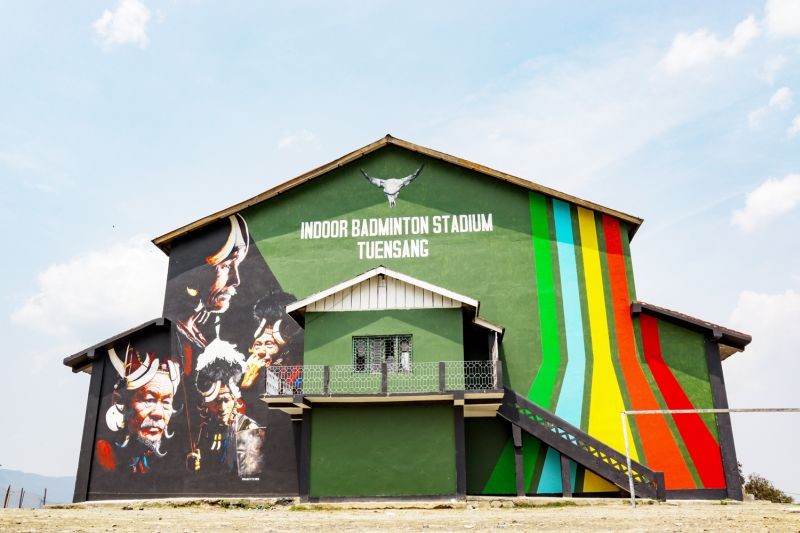 The recently painted Indoor Badminton Stadium in Tuensang Town. (Morung Photo)
