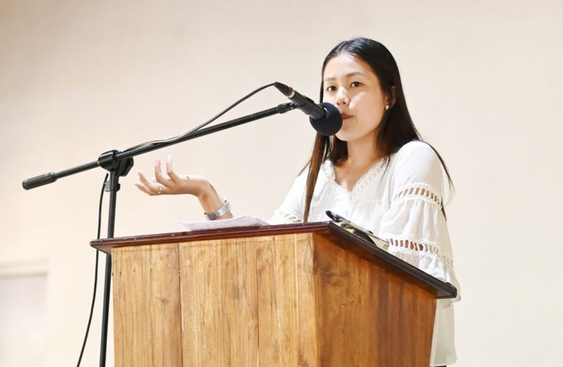 Suiyiwangle Kemp presenting on the topic ‘Human Trafficking - A Christian Perspective’ during the Inter departmental talk at Patkai Christian College (Autonomous) on April 10.