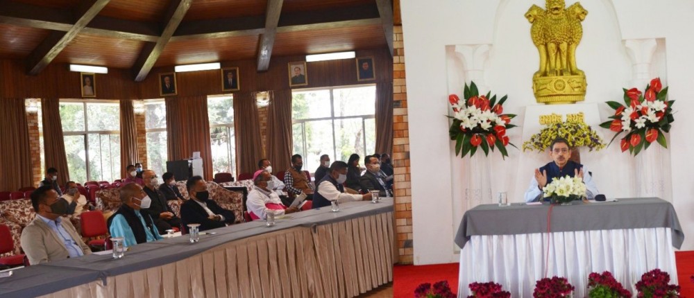 Nagaland Governor, RN Ravi interacting with the church leaders of various denominations in Nagaland on COVID-19, at Dr. Imkongliba Hall, Raj Bhavan, Kohima on April 19. (Photo: @RajBhavanKohima/ Twitter)