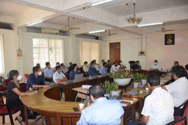 DC Dimapur chairing the joint meeting of Dimapur DTF on COVID-19 and vaccination in DC’s conference hall on April 19. (DIPR Photo)