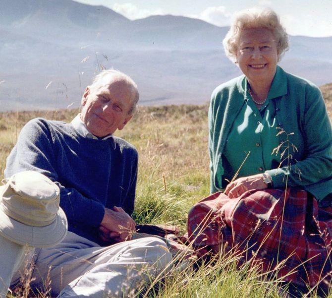 The Queen shared this as one of her favourite photographs of herself with her husband of 73 years, the Duke of Edinburgh, before his funeral. The royal couple are pictured relaxing on the grass at a beauty spot in Aberdeenshire in the photo taken by the Countess of Wessex in 2003. Photograph: Countess of Wessex/@RoyalFamily/Twitter