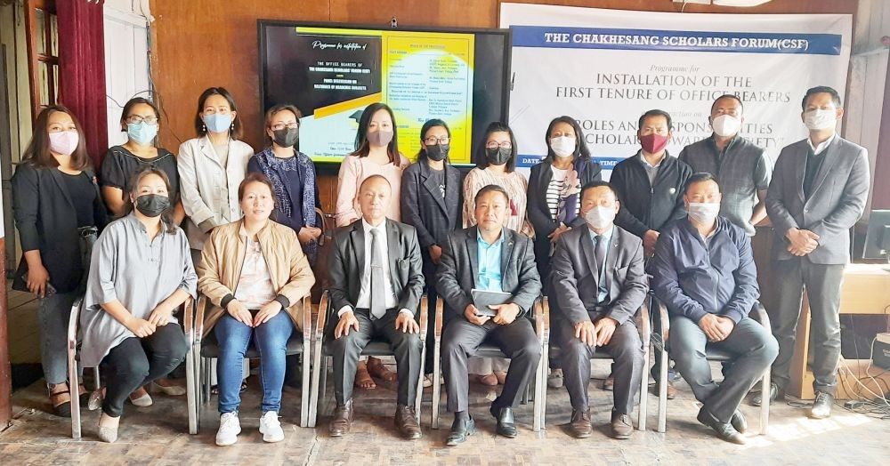 Newly inducted office bearers and executive members of the Chakhesang Scholars' Forum