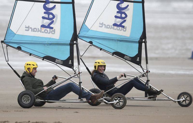 St. Andrews: Britain's Prince William, left, and Kate, the Duchess of Cambridge land yachting on the beach at St. Andrews, Scotland, Wednesday, May 26, 2021, as their tour of Scotland continues.AP/PTI Photo