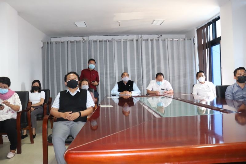 Dy CM Y Patton with other departmental officials during the video conference on May 1. (Photo Courtesy: Media Cell, Dy CMO)