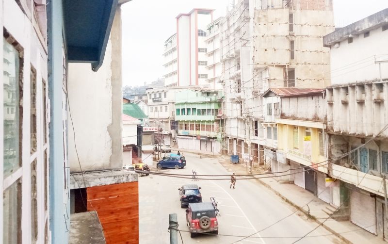 Nagaland Police personnel on duty during total lockdown in Kohima on May 27. (Morung Photo)