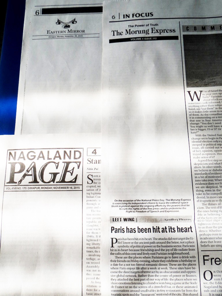 Threats to freedom of press are not unheard of in Nagaland. On November 16, 2015 (National Press Day), newspapers in the State ran blank editorial pages to protest curbs on the freedom of the press. (Morung File Photo)