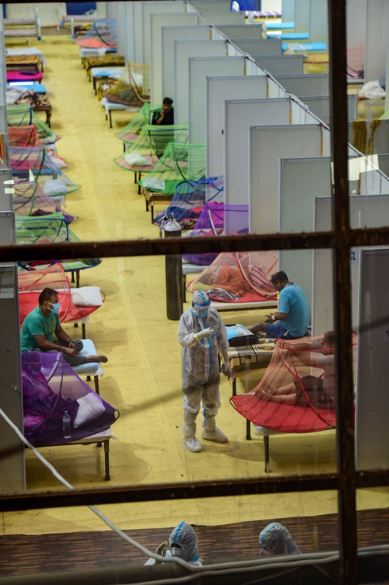 Covid-19 patients at the Covid Care Centre at CWG Village in New Delhi on May 4, 2021. (PTI Photo)