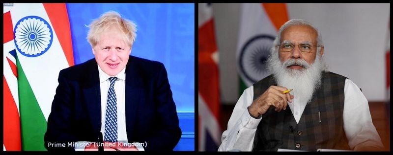 Prime Minister Narendra Modi and his UK counterpart Boris Johnson dueing their virtual summit on May 4, 2021. (PTI Photo)