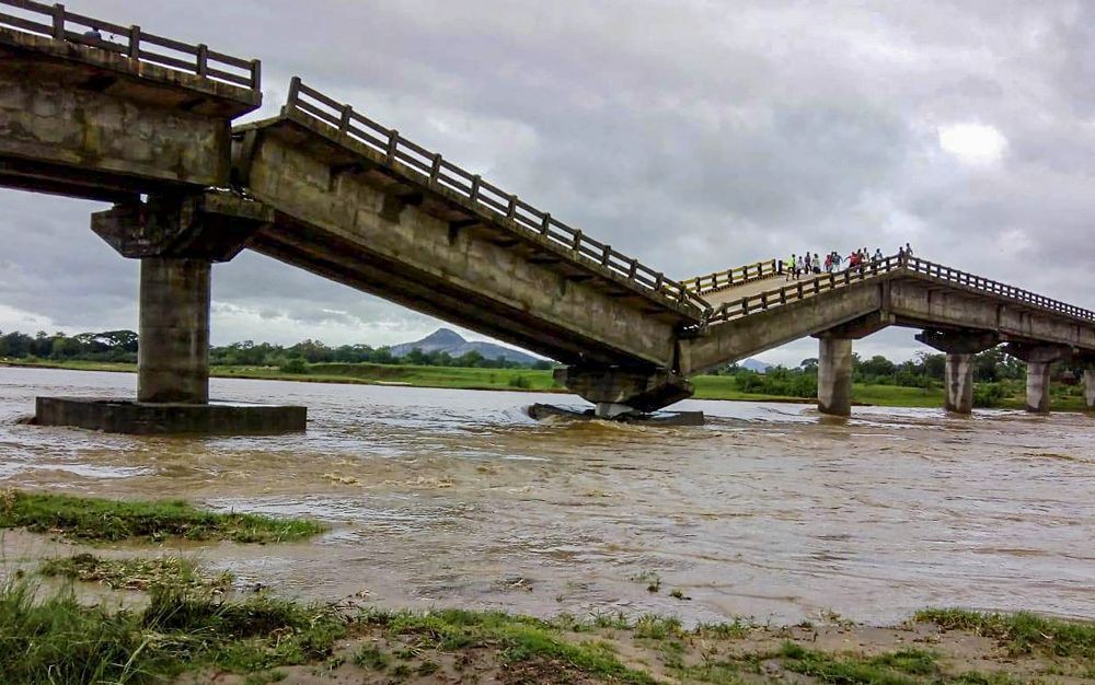 Ranchi: A bridge at river Kanchi after it collapsed due to heavy rain triggered by cyclone 'Yaas', in Tamar area of Ranchi, Thursday, May 27, 2021. (PTI Photo)
