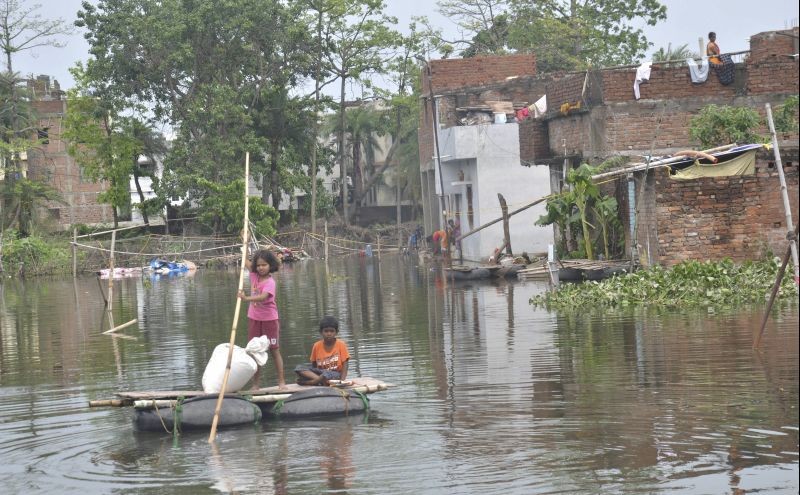 Muzaffarpur: A flooded village in Bela area following heavy rains, in the aftermath of Cyclone 'Yaas', in Muzaffarpur, Saturday, May 29, 2021. (PTI Photo)