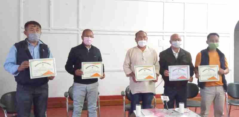 Five district BJP presidents during a press conference in Kohima on May 5. (Morung Photo)