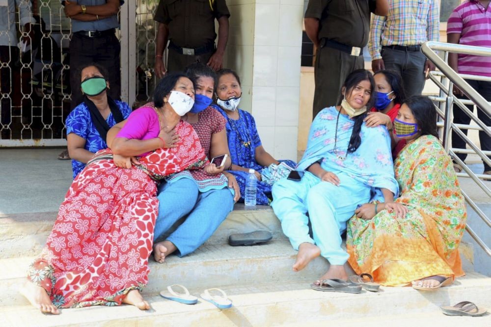 Chamarajanagara: Relatives grieve after 24 Covid- 19 patients died, allegedly due to shortage of oxygen cylinders, in Chamarajanagara District of Karnataka, Monday, May 3, 2021. (PTI Photo)