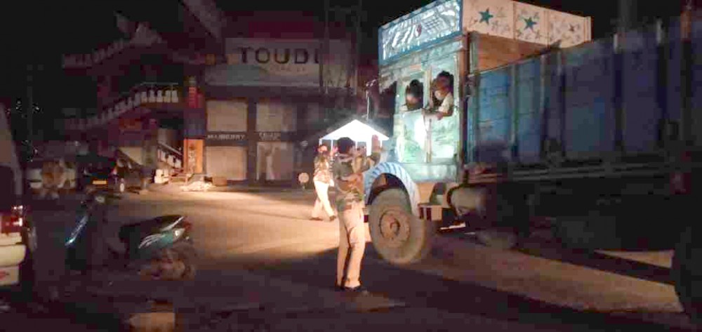 Police on duty as night curfew started in the State Capital Kohima on May 5.