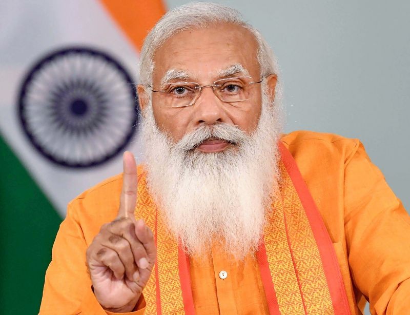 Prime Minister Narendra Modi addresses on the occasion of International Day of Yoga via video conferencing, in New Delhi. (PTI Photo)