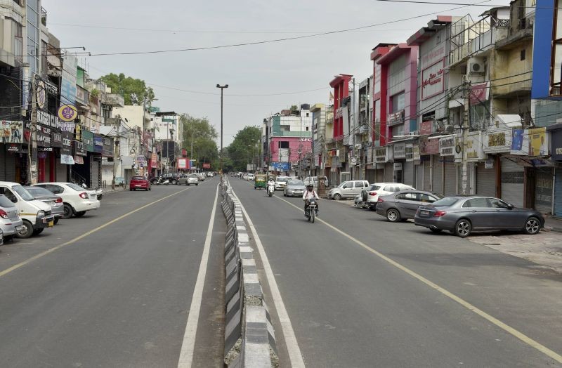 Deserted Central market during COVID-induced lockdown, at Lajpat Nagar in New Delhi on  June 1, 2021. (PTI Photo)