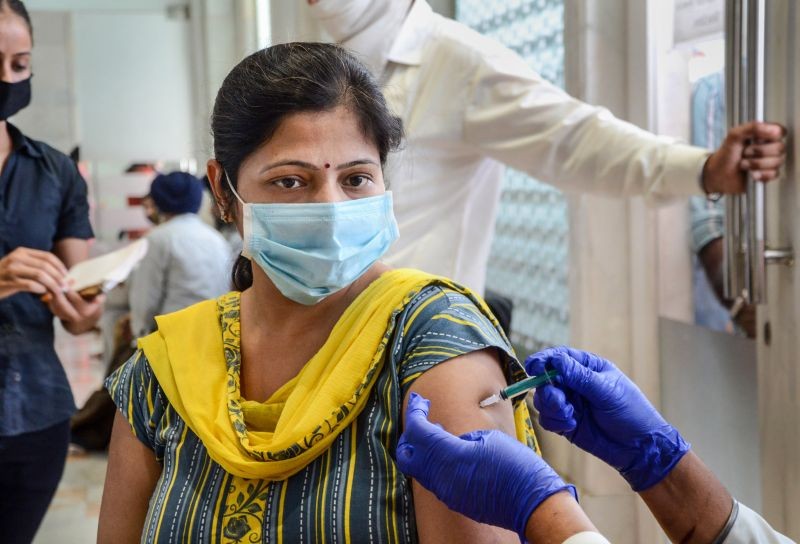 Amritsar: A beneficiary receives a dose of COVID-19 vaccine, at a vaccination camp at Golden Temple in Amritsar, Tuesday, June, 29, 2021. (PTI Photo)