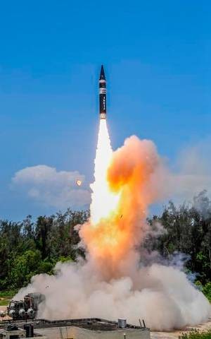Defence Research and Development Organisation (DRDO) successfully flight test a New Generation Nuclear Capable Ballistic Missile 'Agni P' from Dr APJ Abdul Kalam island off the coast of Odisha, Balasore . PTI Photo